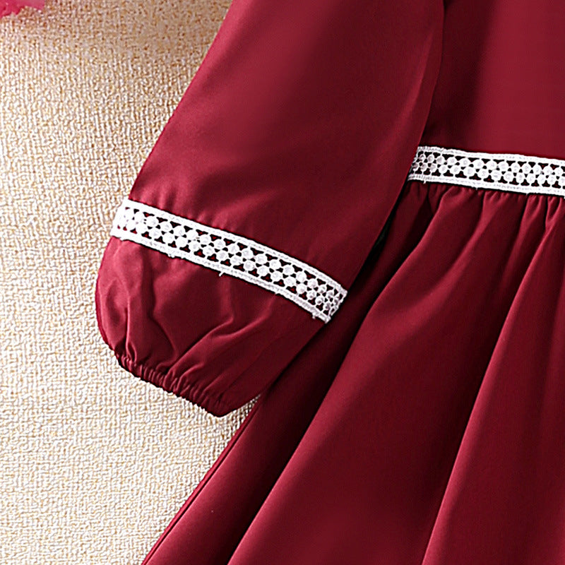 Maroon Puff Sleeve Fit & Flare Dress