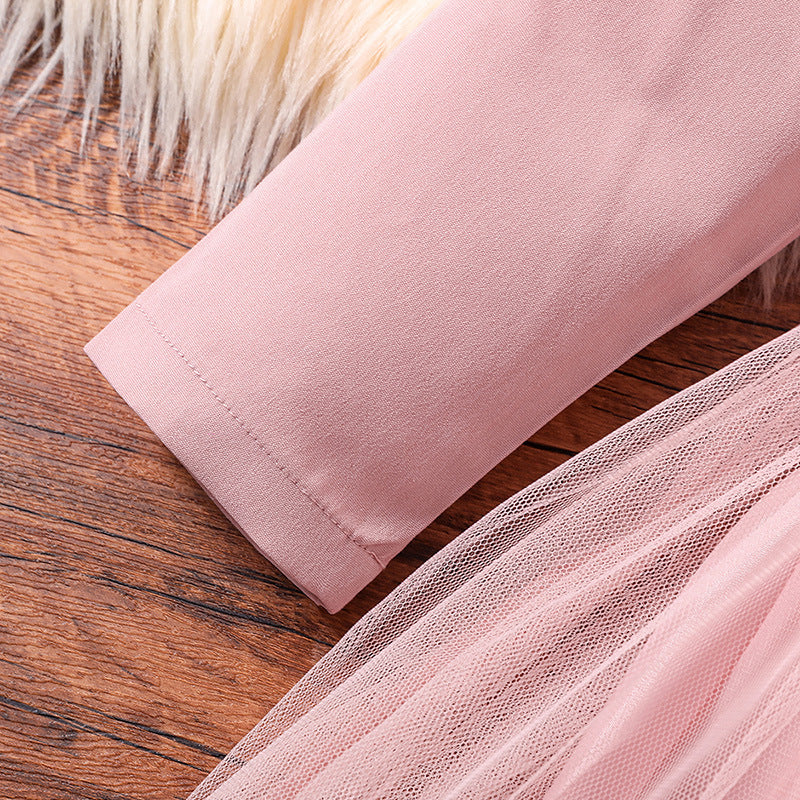 Pink Girls Shirt Collar Shirt Dress With Belt