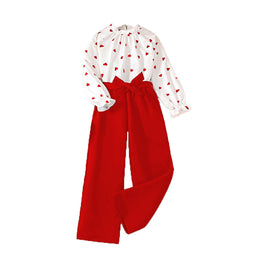 Girls Red & White Printed Top with Pyjamas