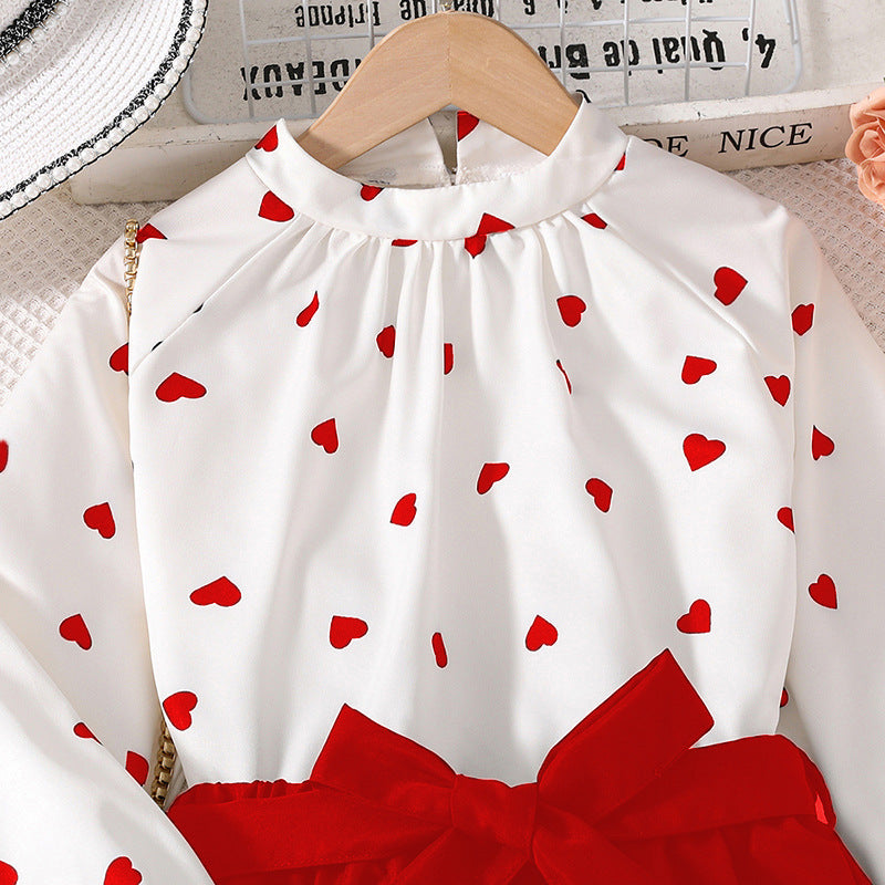 Girls Red & White Printed Top with Pyjamas