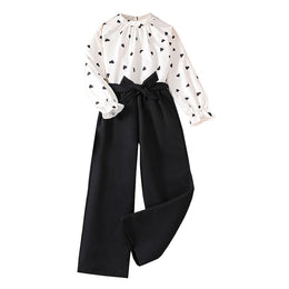 Girls Black Printed Top with Trousers