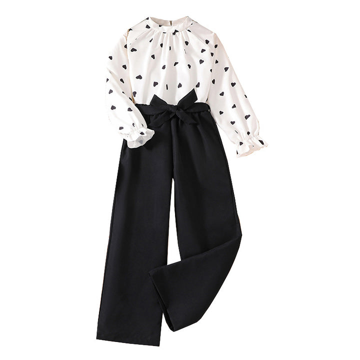 Girls Black Printed Top with Trousers