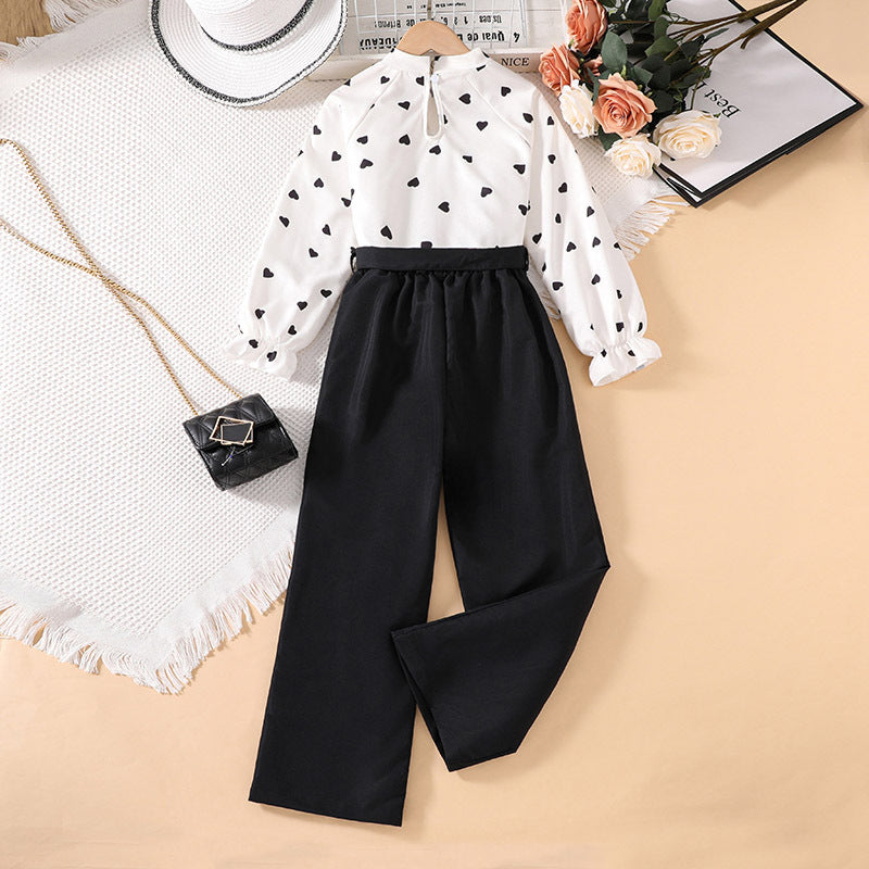 Girls Black Printed Top with Trousers