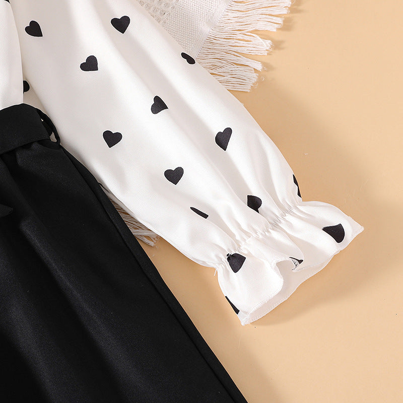 Girls Black Printed Top with Trousers