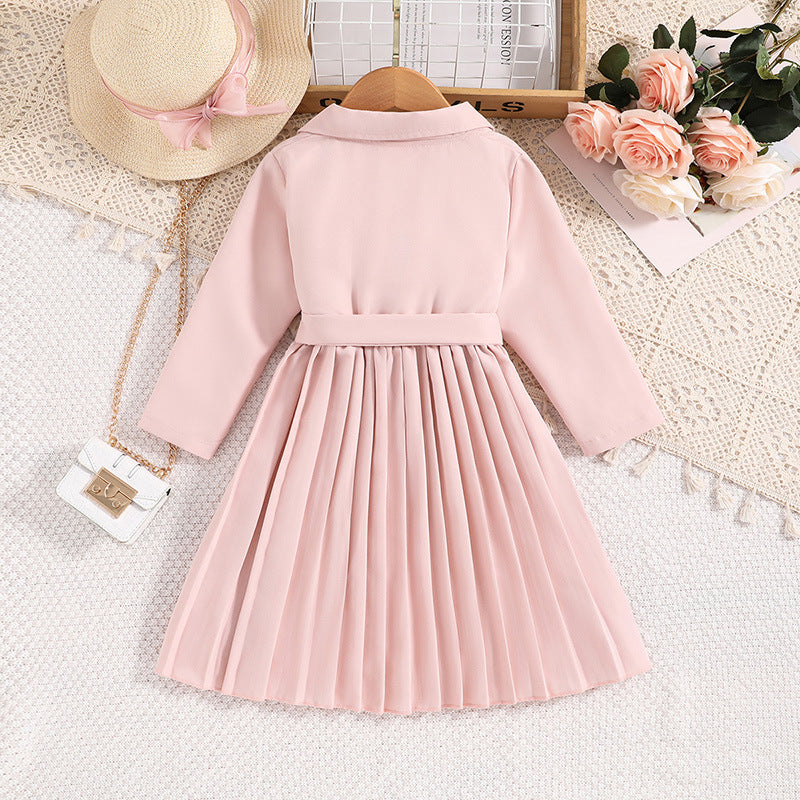 Pink Girls Long Sleeves Shirt Dress