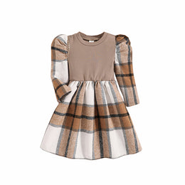 Girls Brown Checked Fit & Flare Dress