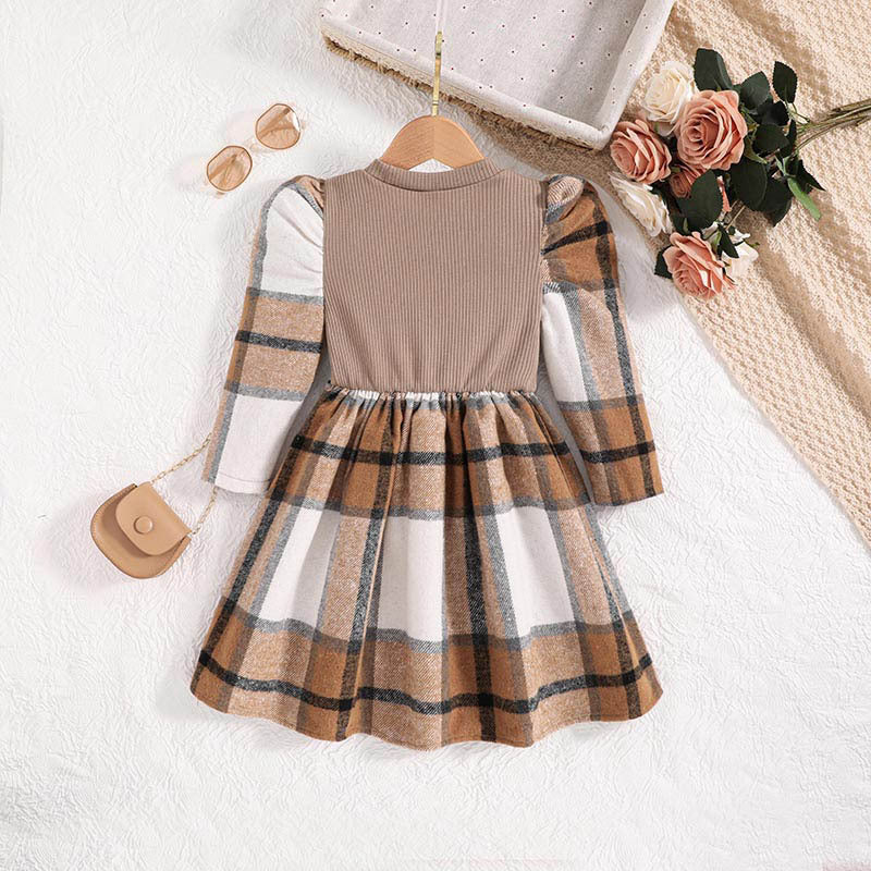 Girls Brown Checked Fit & Flare Dress