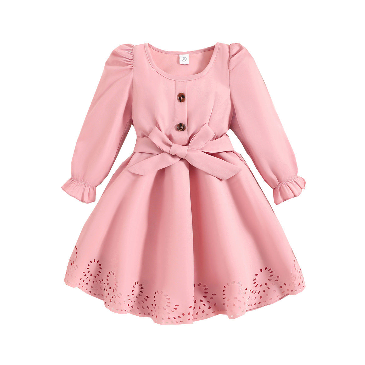 Pink Girls Puff Sleeve Fit & Flare Dress
