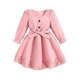 Pink Girls Puff Sleeve Fit & Flare Dress