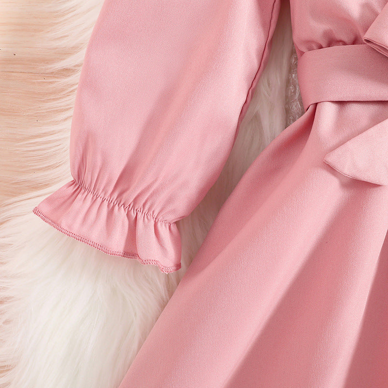 Pink Girls Puff Sleeve Fit & Flare Dress