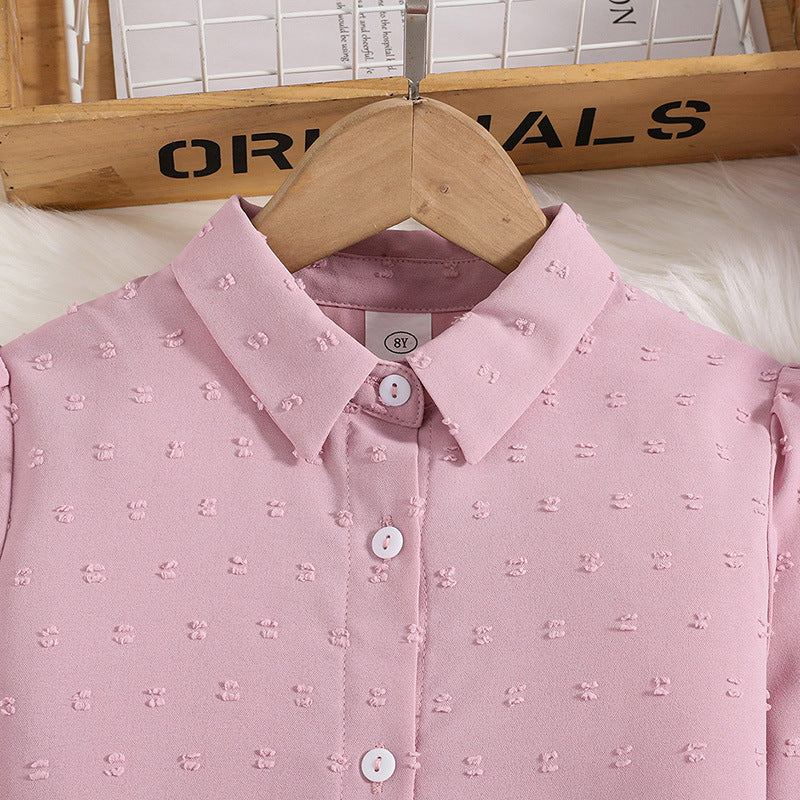 Girls Pink & Black Self Design Top with Trousers