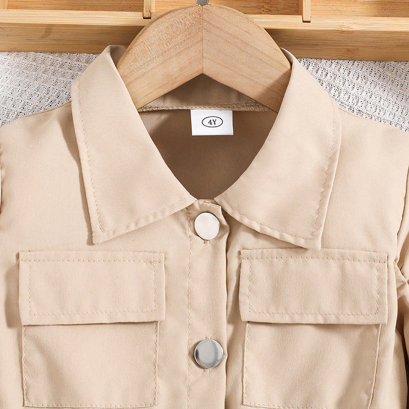 Girls Khaki Shirt Collar Shirt with Trousers