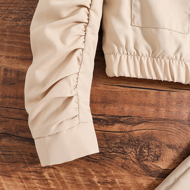 Girls Khaki Shirt Collar Shirt with Trousers