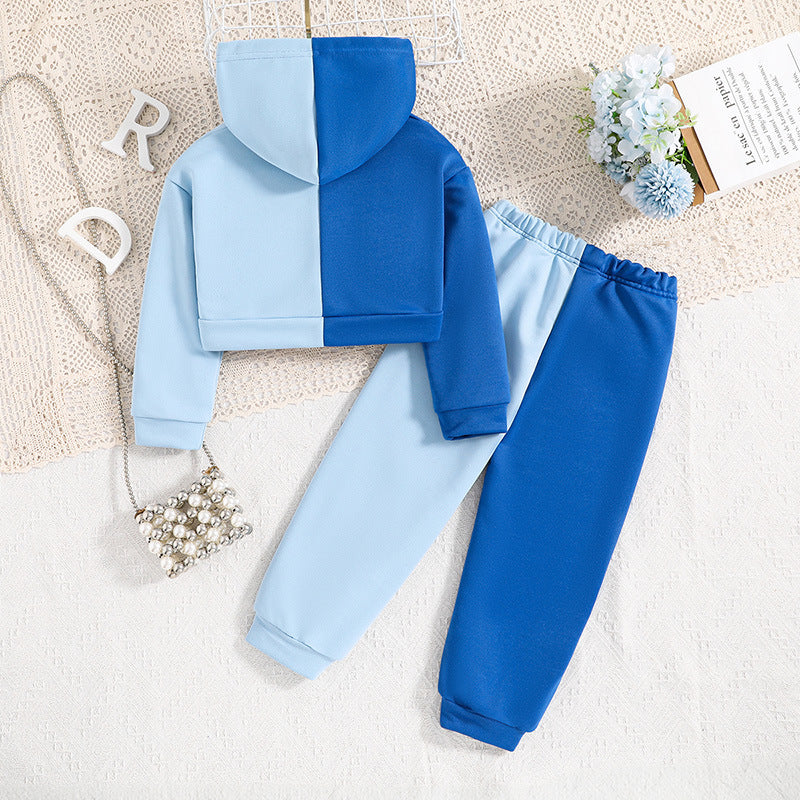 Girls Blue Colourblocked T-shirt with Trousers