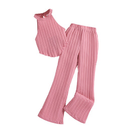 Girls Pink Striped Accordion Pleated Top with Palazzos
