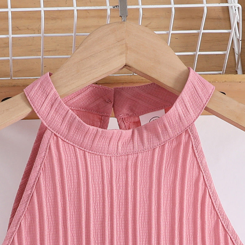 Girls Pink Striped Accordion Pleated Top with Palazzos