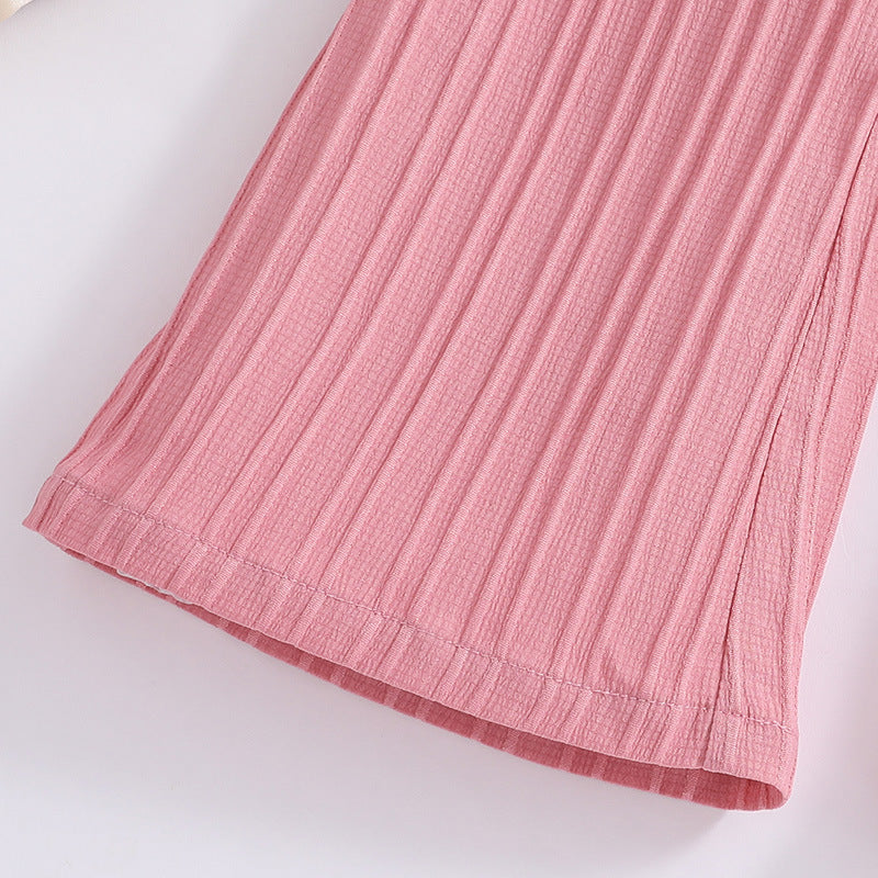 Girls Pink Striped Accordion Pleated Top with Palazzos