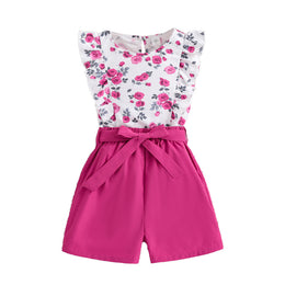 Girls Fuschia Floral Printed Top with Shorts