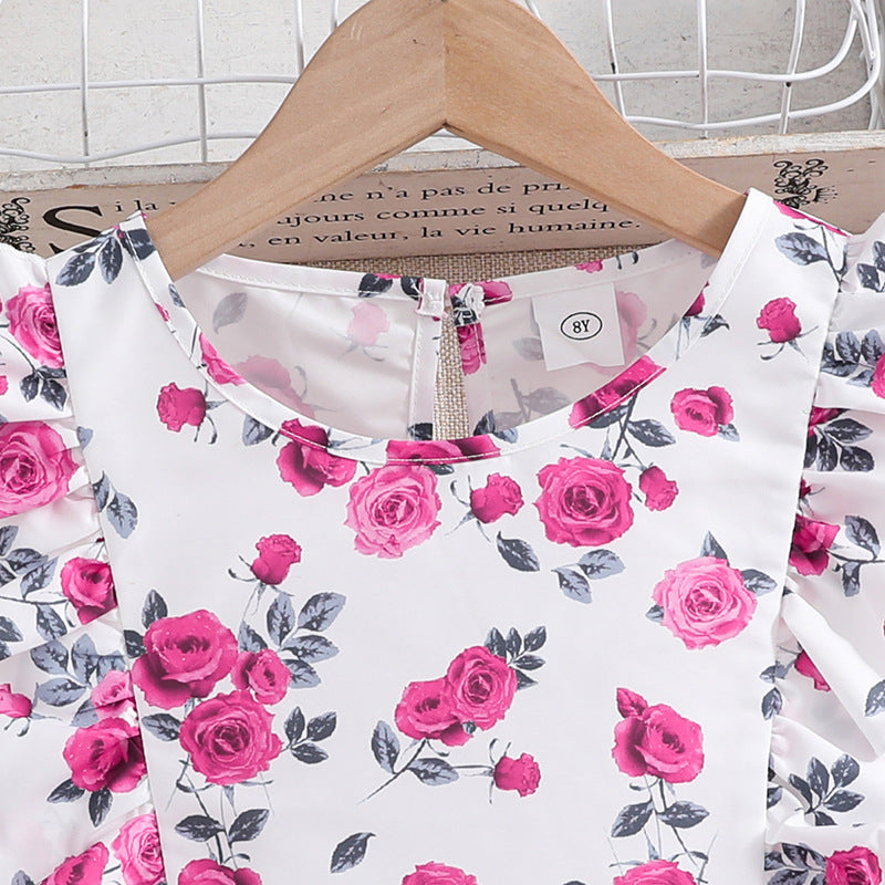 Girls Fuschia Floral Printed Top with Shorts