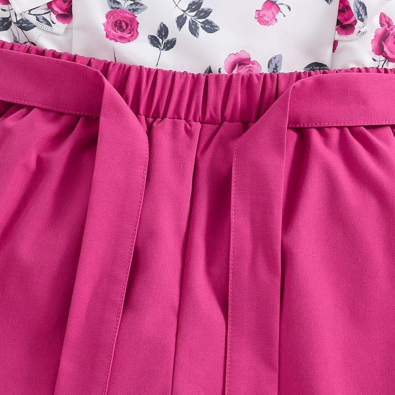 Girls Fuschia Floral Printed Top with Shorts