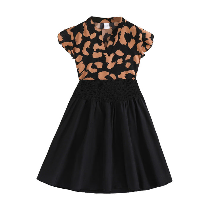 Girls Brown & Black Printed Top with Skirt