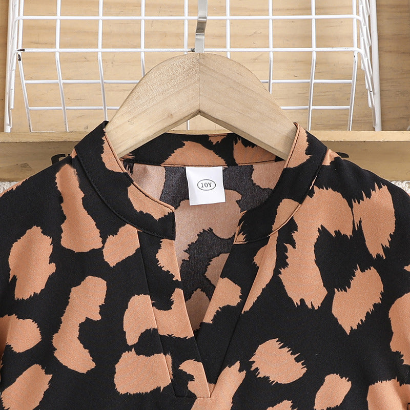 Girls Brown & Black Printed Top with Skirt