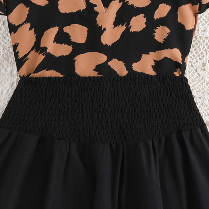 Girls Brown & Black Printed Top with Skirt