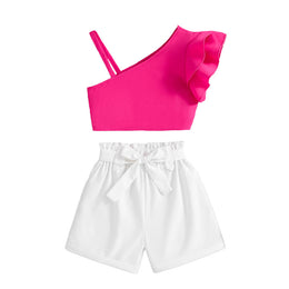 Girls Pink & White Top with Shorts
