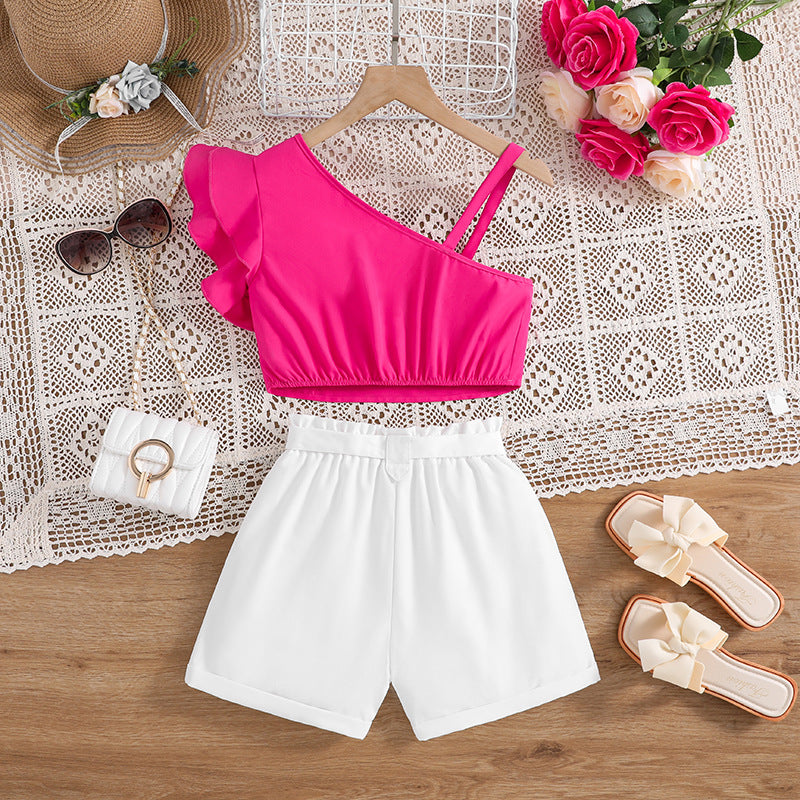 Girls Pink & White Top with Shorts