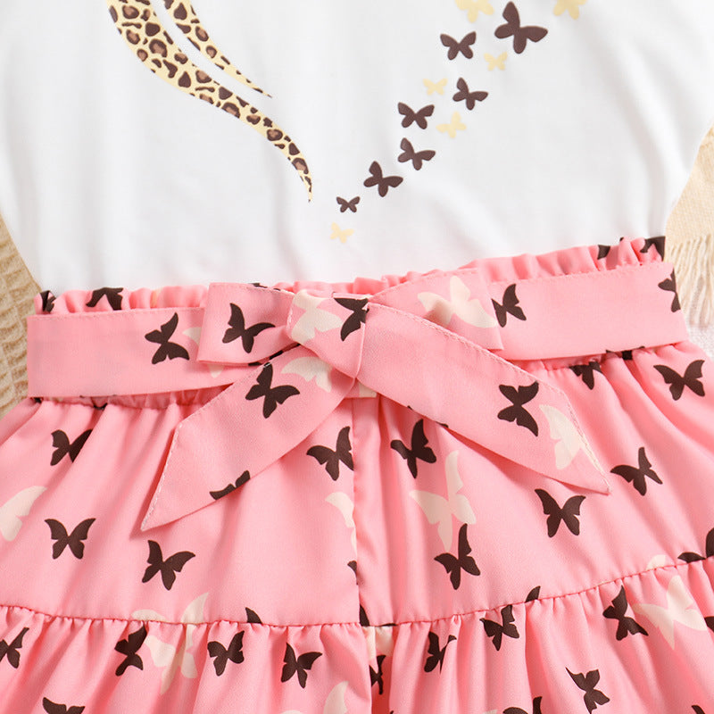 Girls White & Pink Printed Top with Shorts