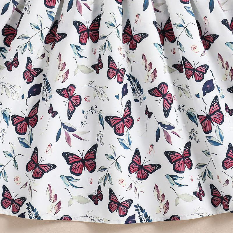 Girls Conversational Printed Flutter Sleeves Fit & Flare Maxi Dress