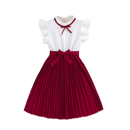 Girls Maroon Peter Pan Collar Flutter Sleeve Fit & Flare Maxi Dress
