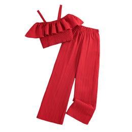 Girls Red Shoulder Straps Top with Palazzos