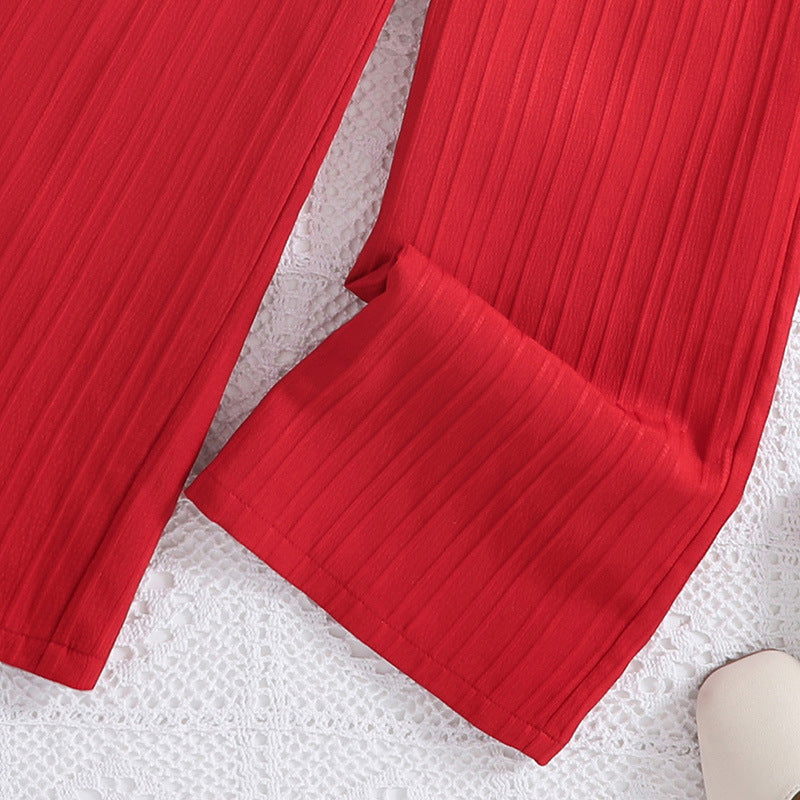Girls Red Shoulder Straps Top with Palazzos