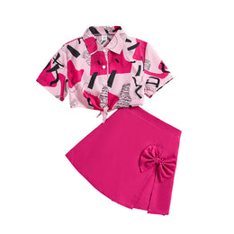 Girls Fuchsia Abstract Printed Top with Skirt