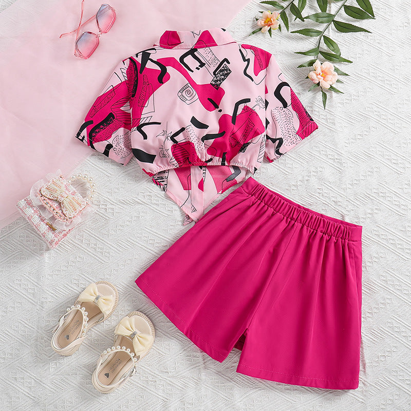 Girls Fuchsia Abstract Printed Top with Skirt