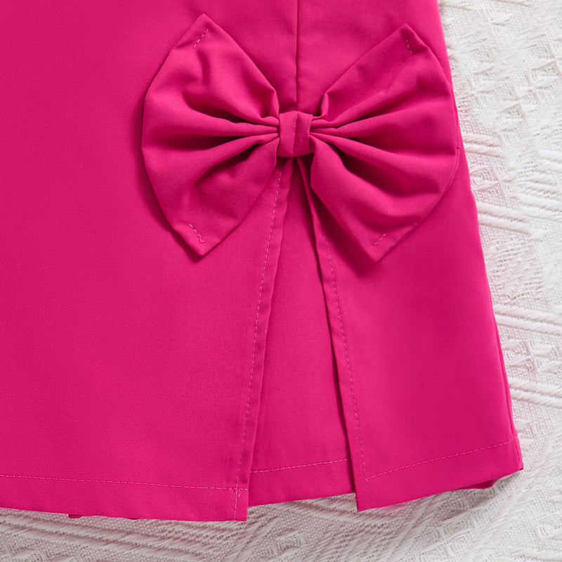 Girls Fuchsia Abstract Printed Top with Skirt
