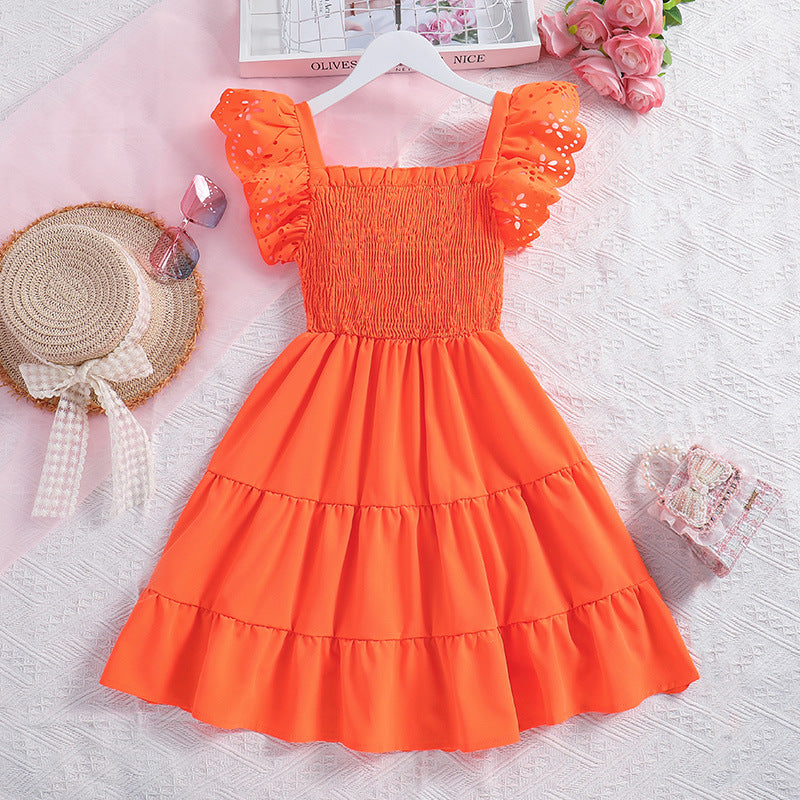 Orange Square Neck Fit & Flare Dress