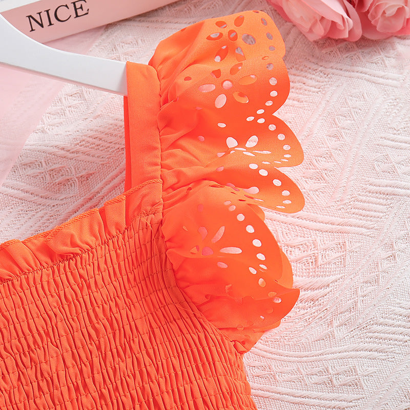 Orange Square Neck Fit & Flare Dress