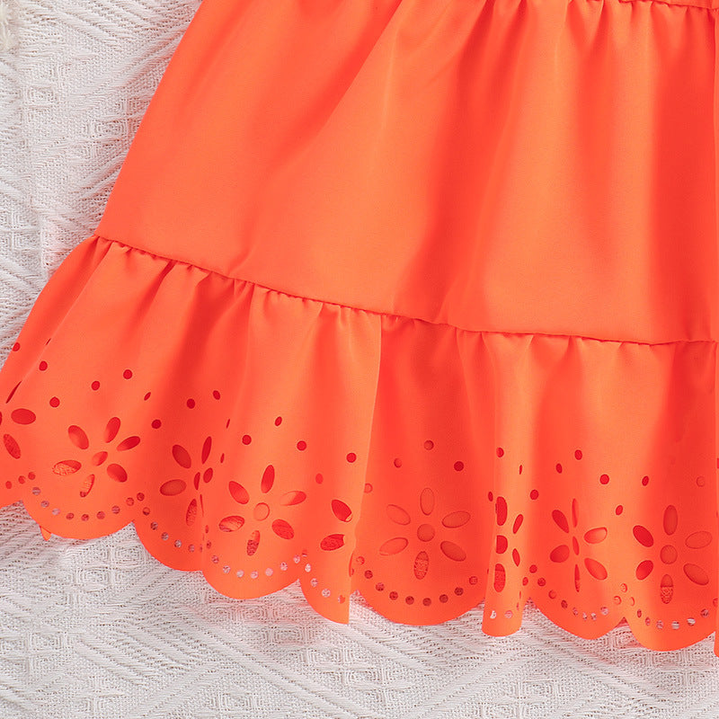 Orange Square Neck Fit & Flare Dress