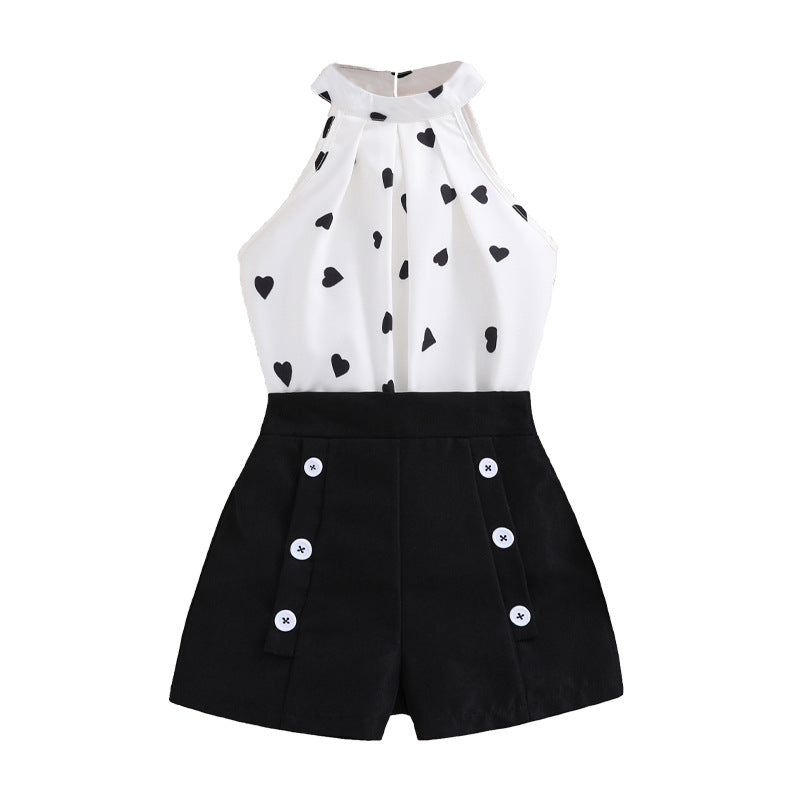 Girls White Conversational Printed Top with Shorts