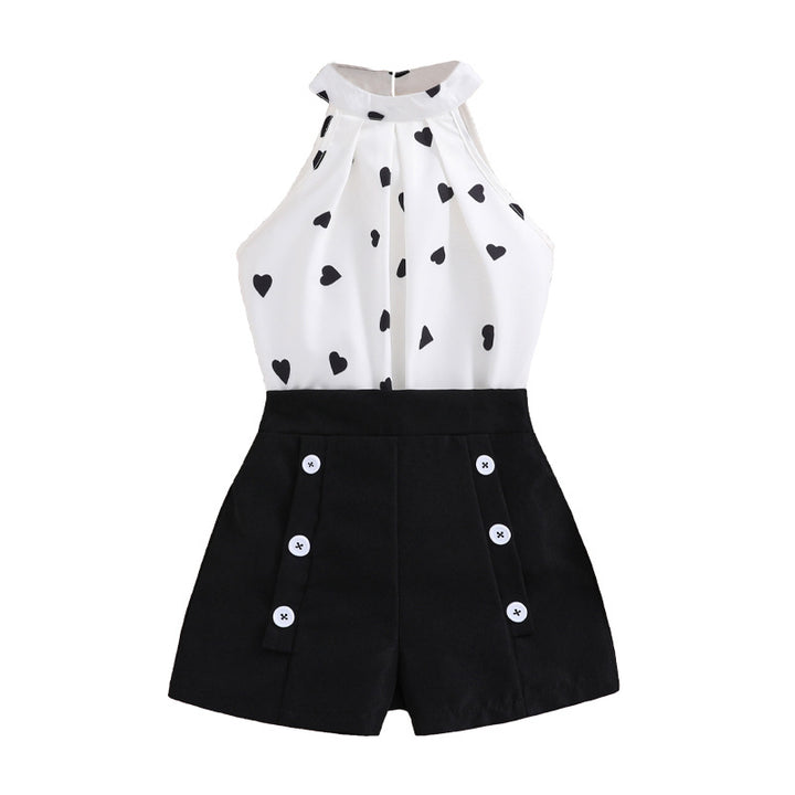 Girls White Conversational Printed Top with Shorts