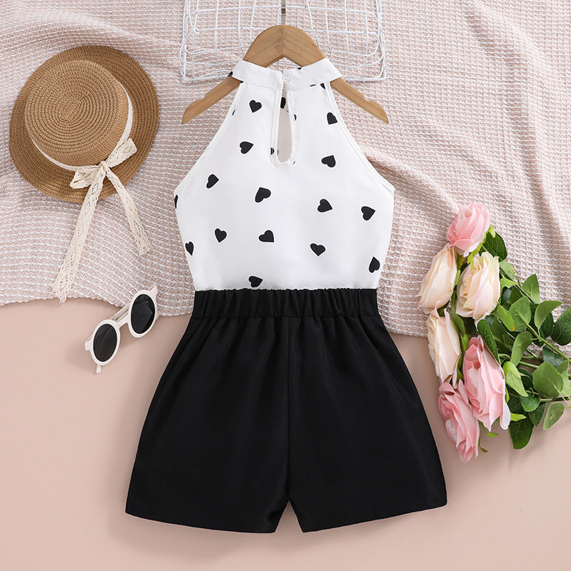 Girls White Conversational Printed Top with Shorts