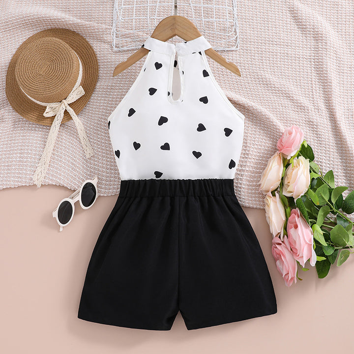 Girls White Conversational Printed Top with Shorts