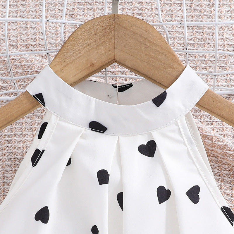 Girls White Conversational Printed Top with Shorts