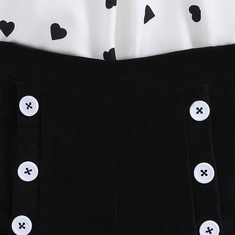 Girls White Conversational Printed Top with Shorts