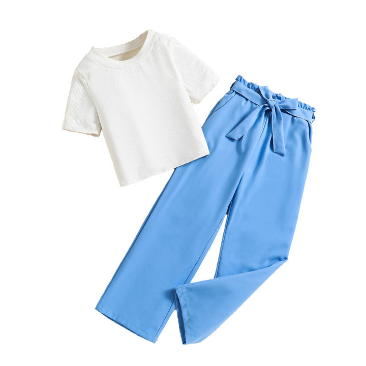Girls Short Sleeves Round Neck Top with Palazzos