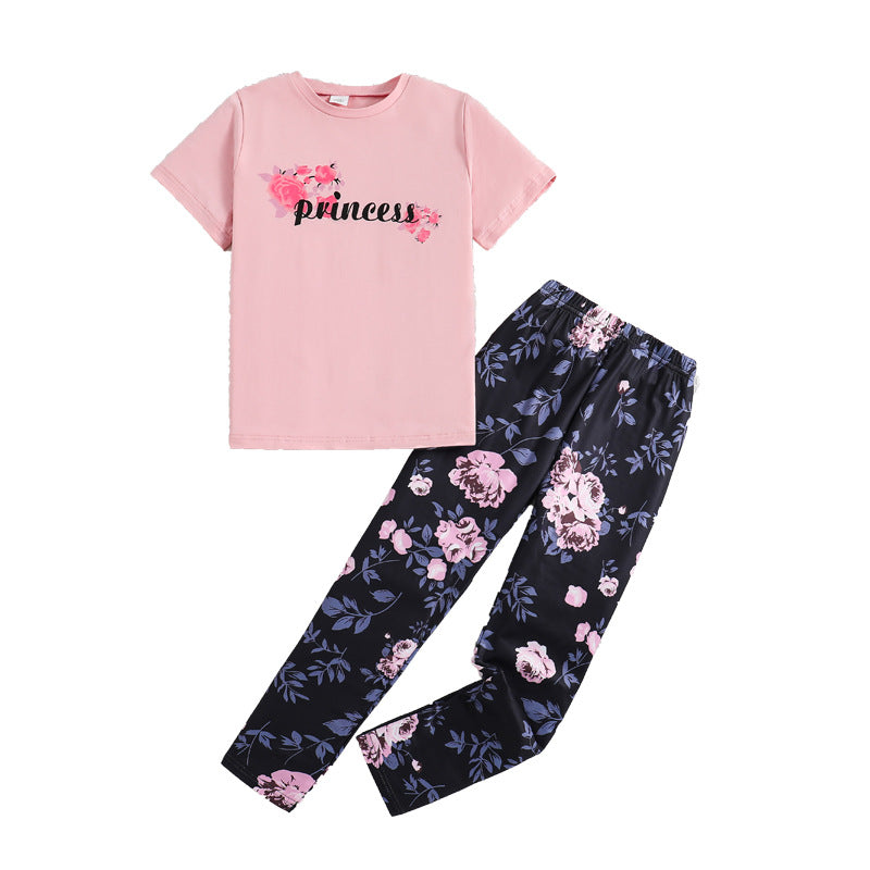 Girls Pink Typography Printed Top with Leggings