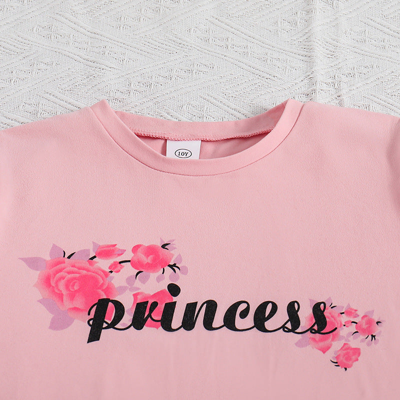 Girls Pink Typography Printed Top with Leggings