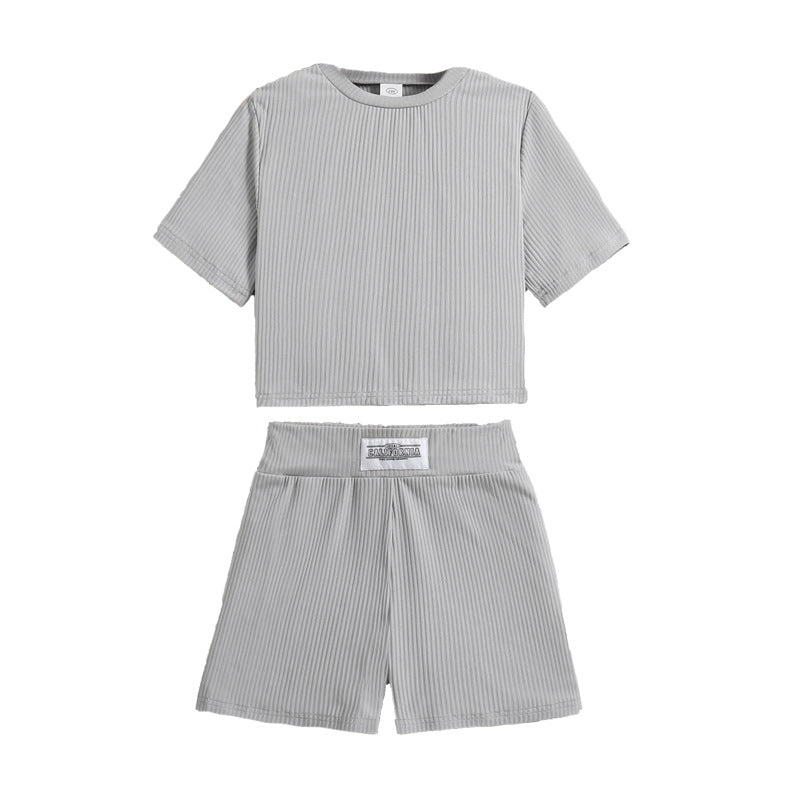 Girls Striped Round Neck Top with Shorts